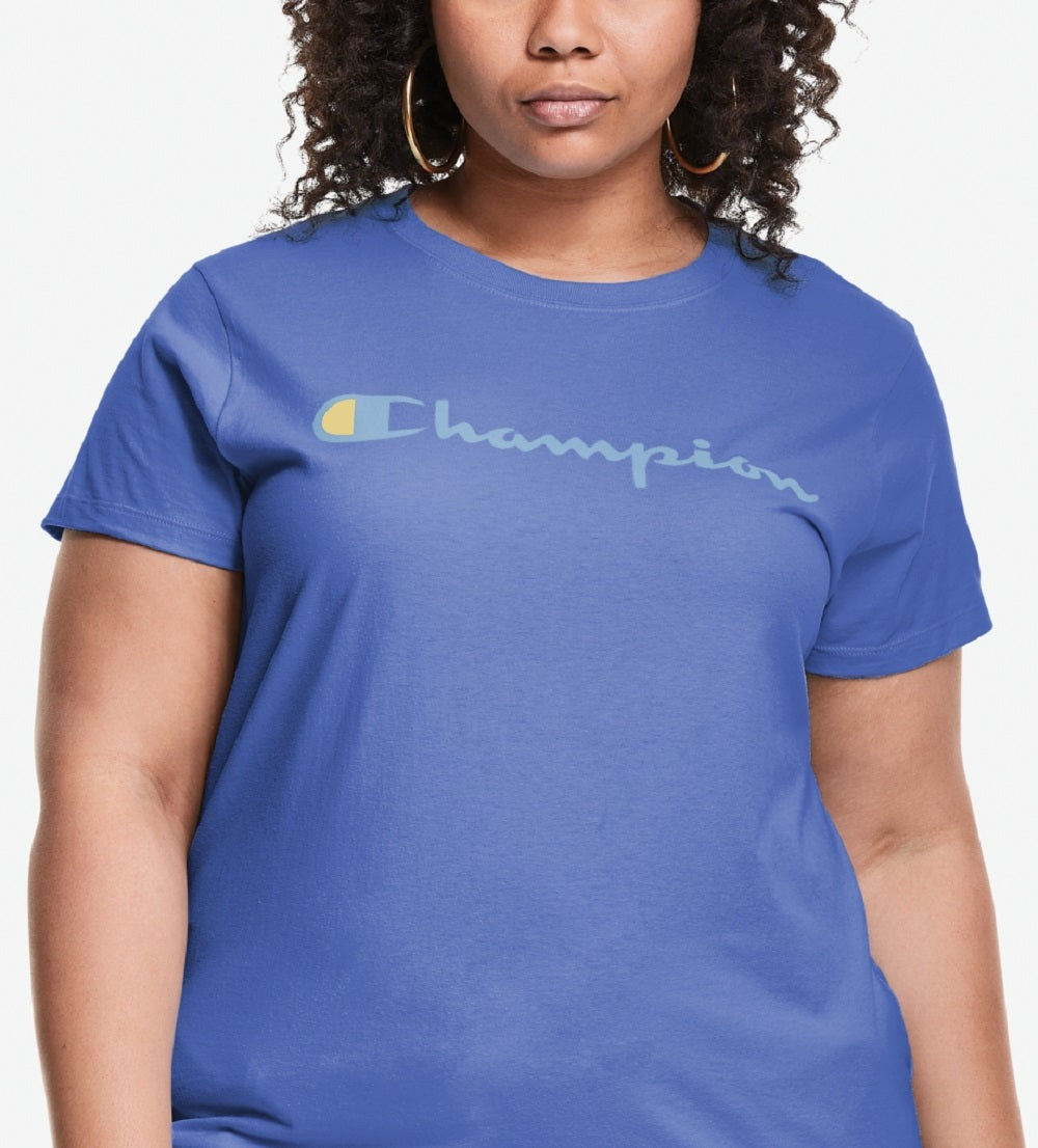Champion Women's Classic Logo Graphic T-Shirt Blue Size 3X