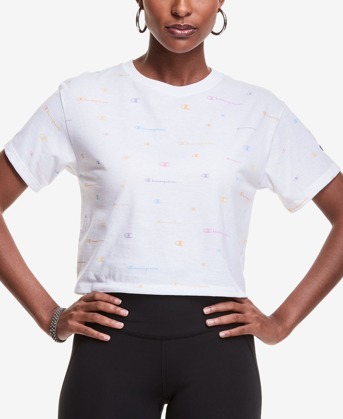 Champion Women's Logo Print Cropped T-Shirt White Size 3X