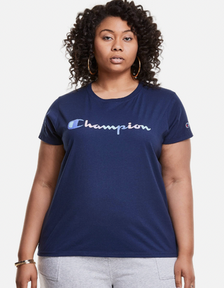Champion Women's Plus Logo T-Shirt Blue Size 1X