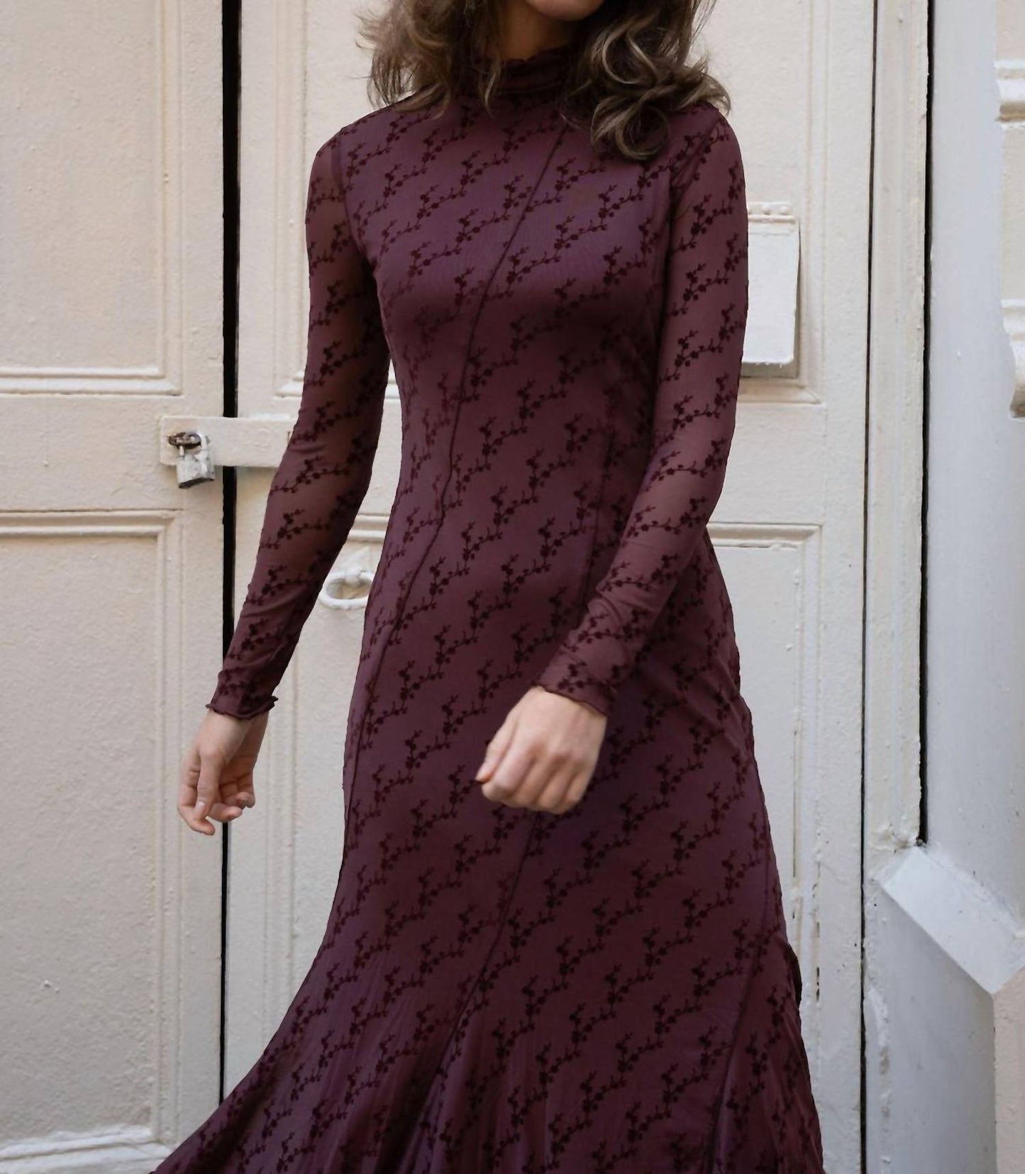Mima Rosso - Velvet Print Mesh Dress