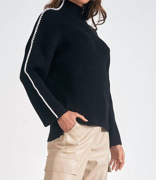 Elan - Whipstitch Sleeve High Neck Sweater