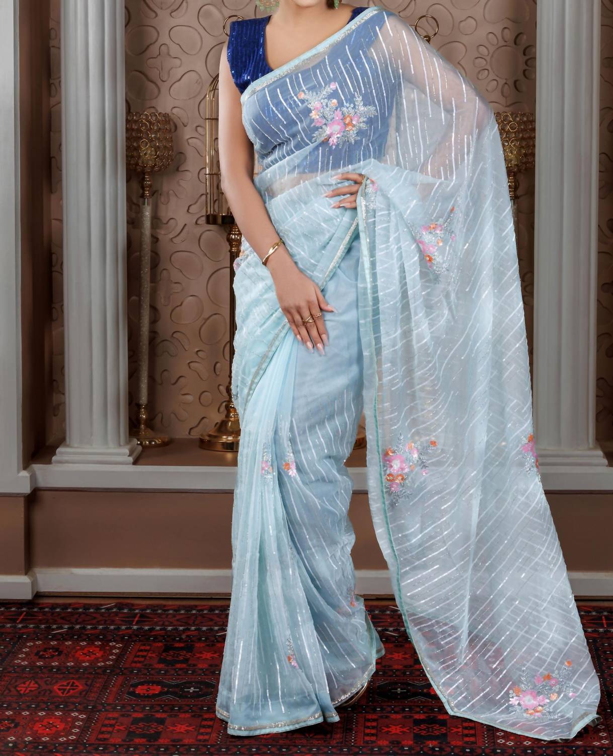 Zaalima Fashion - Organza Saree With Sequin Stripes