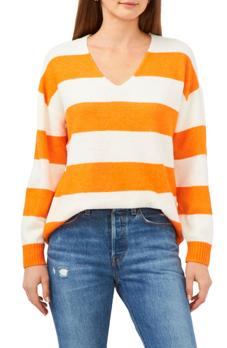 Vince Camuto Tangerine Stripe V-Neck Sweater - XSmall