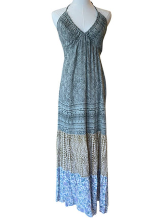 Angie - Women's V Neck Mixed Print Maxi Dress