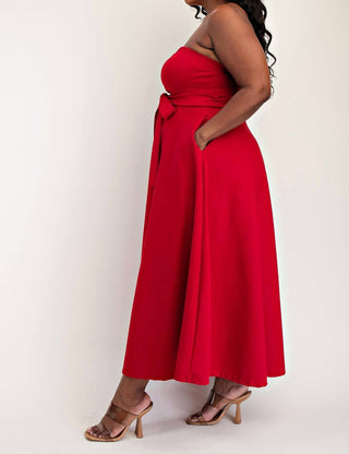 The Curve La - Plus Size Knit Tube Maxi Dress With Self Belt