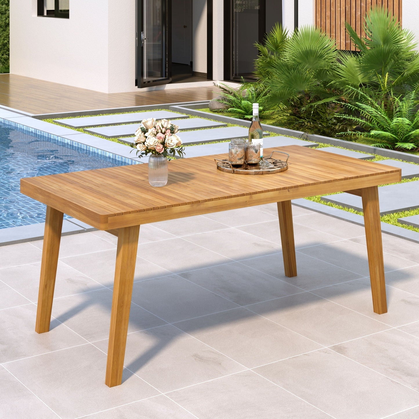Outdoor Dining Table With Slatted Top
