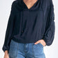 Elan - Long Sleeve Tie Neck Top