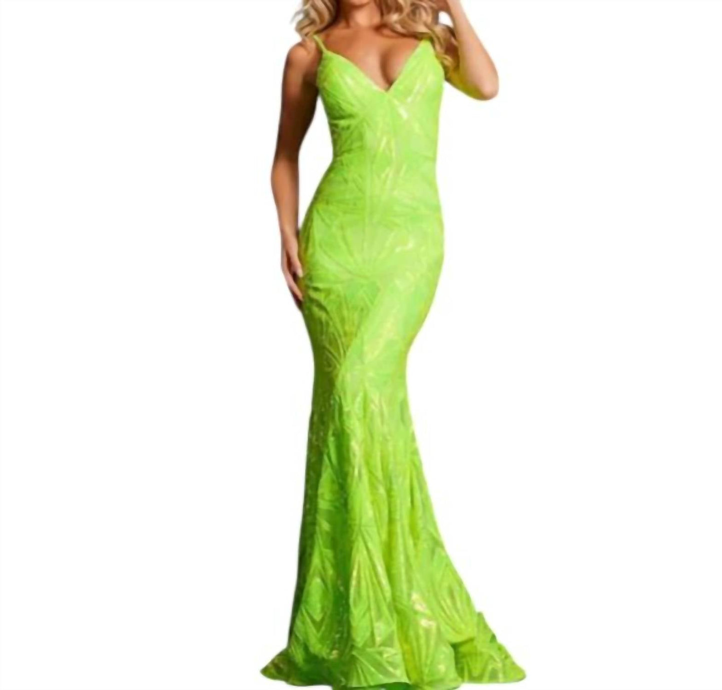 Jovani - Sequin Embellished Spaghetti Strap Gown