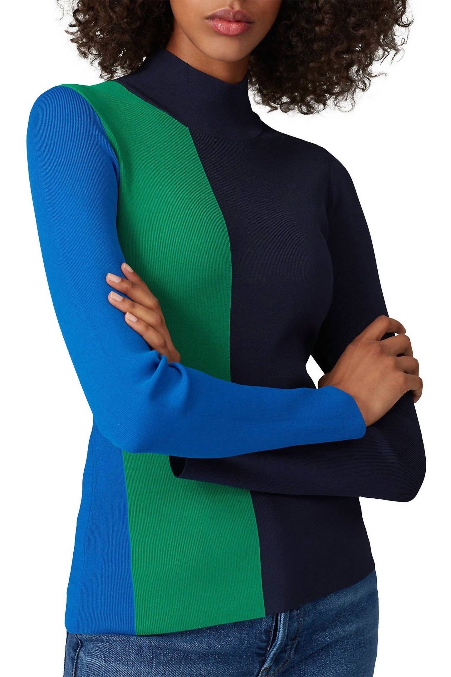 Tory Burch - BLOCK STRIPE TECH KNIT TURTLENECK SWEATER