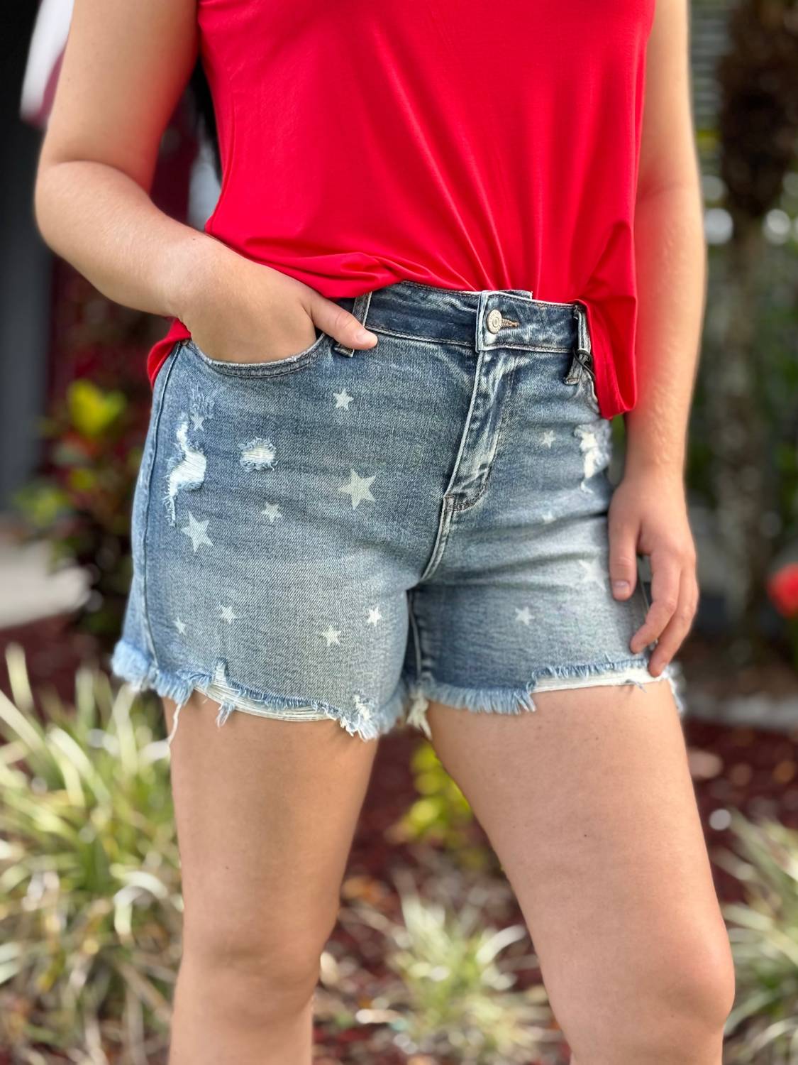 Judy Blue - High Waist Star Print Cut Off Shorts