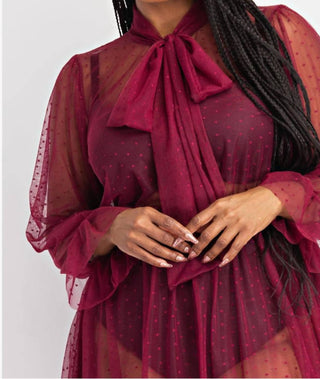 The Curve La - Fine Like Wine Sheer Bow-tie Top