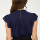 Blu Pepper - Women's Line Lace Trim Ruffle Detail Short Sleeve Blouse