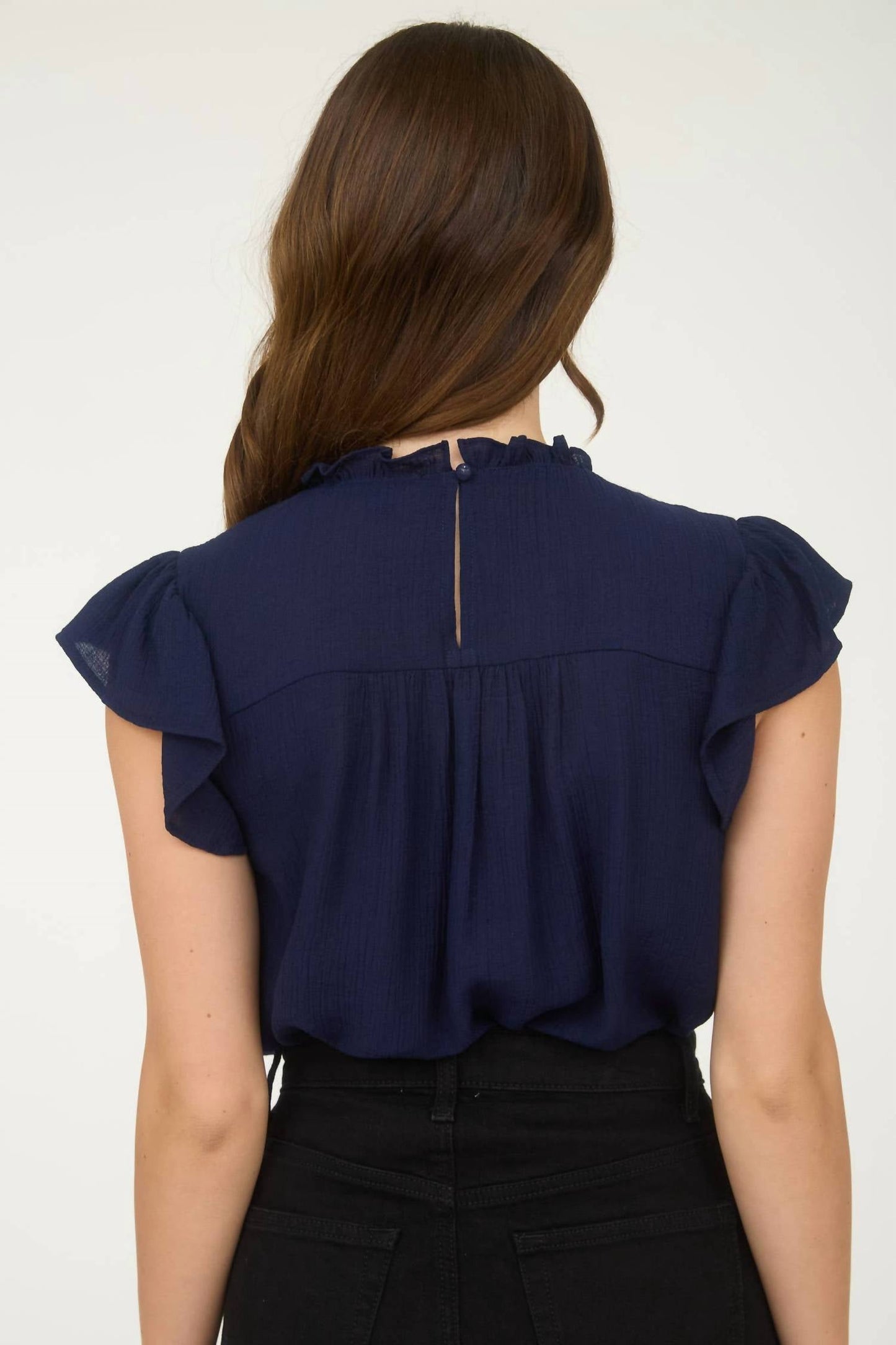 Blu Pepper - Women's Line Lace Trim Ruffle Detail Short Sleeve Blouse