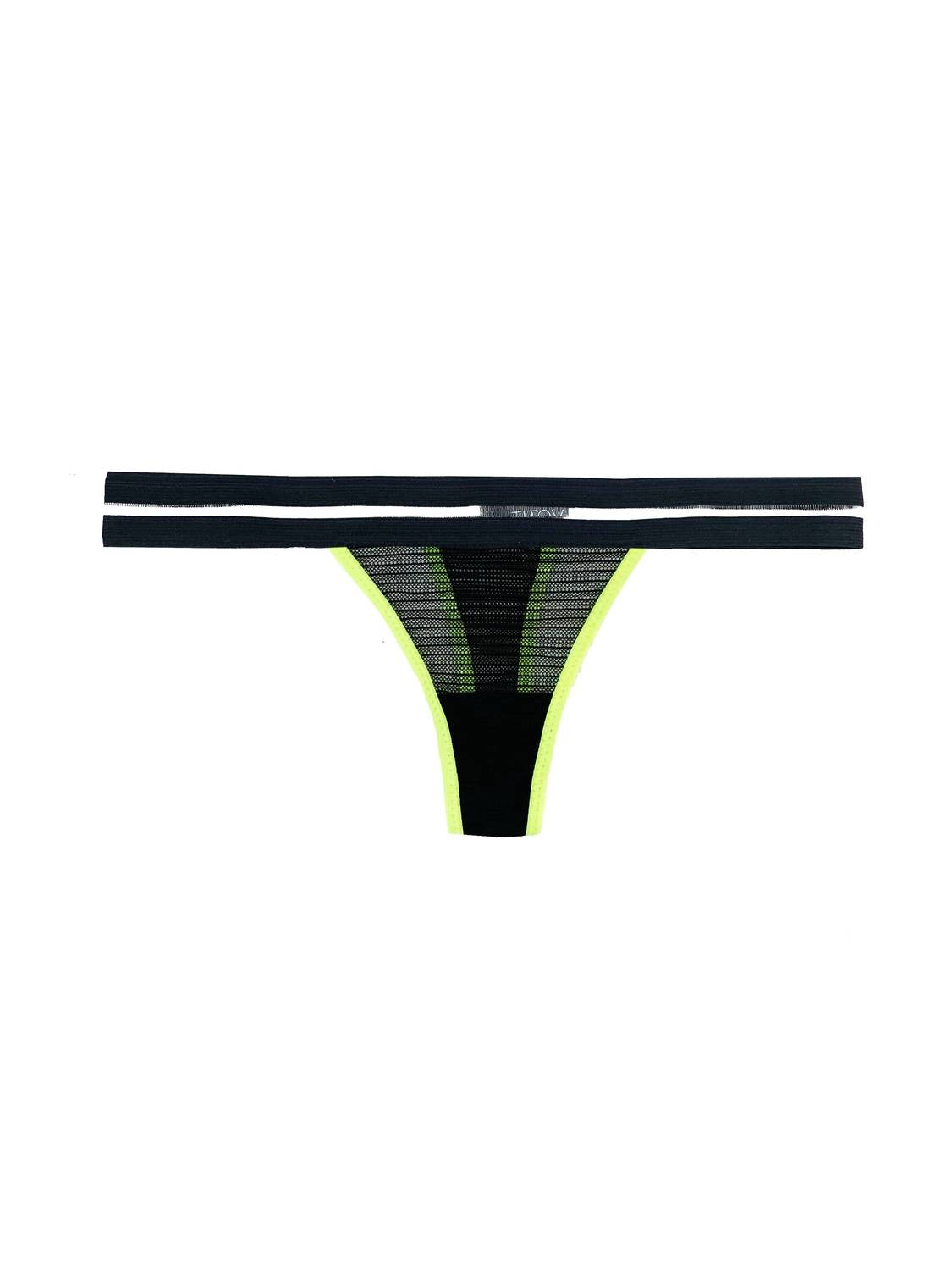 Titov - Women's Tamrin Sheer Lace Thong With Neon Yellow Trim