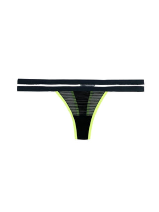 Titov - Women's Tamrin Sheer Lace Thong With Neon Yellow Trim