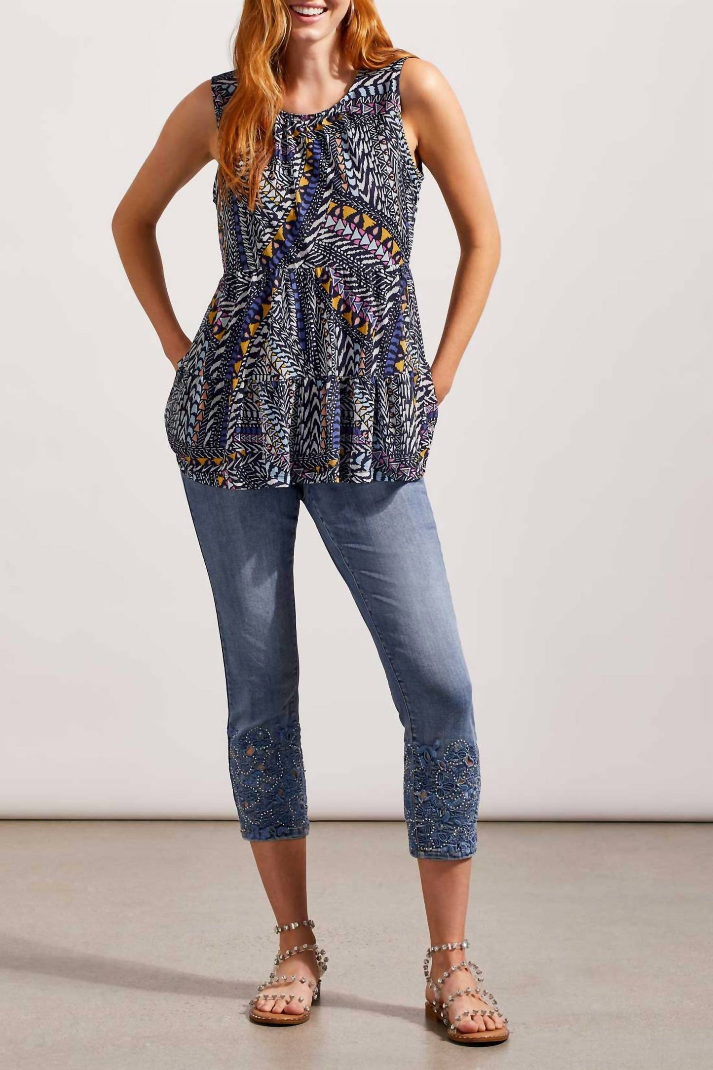 Tribal - Sleeveless Lined Tiered Top