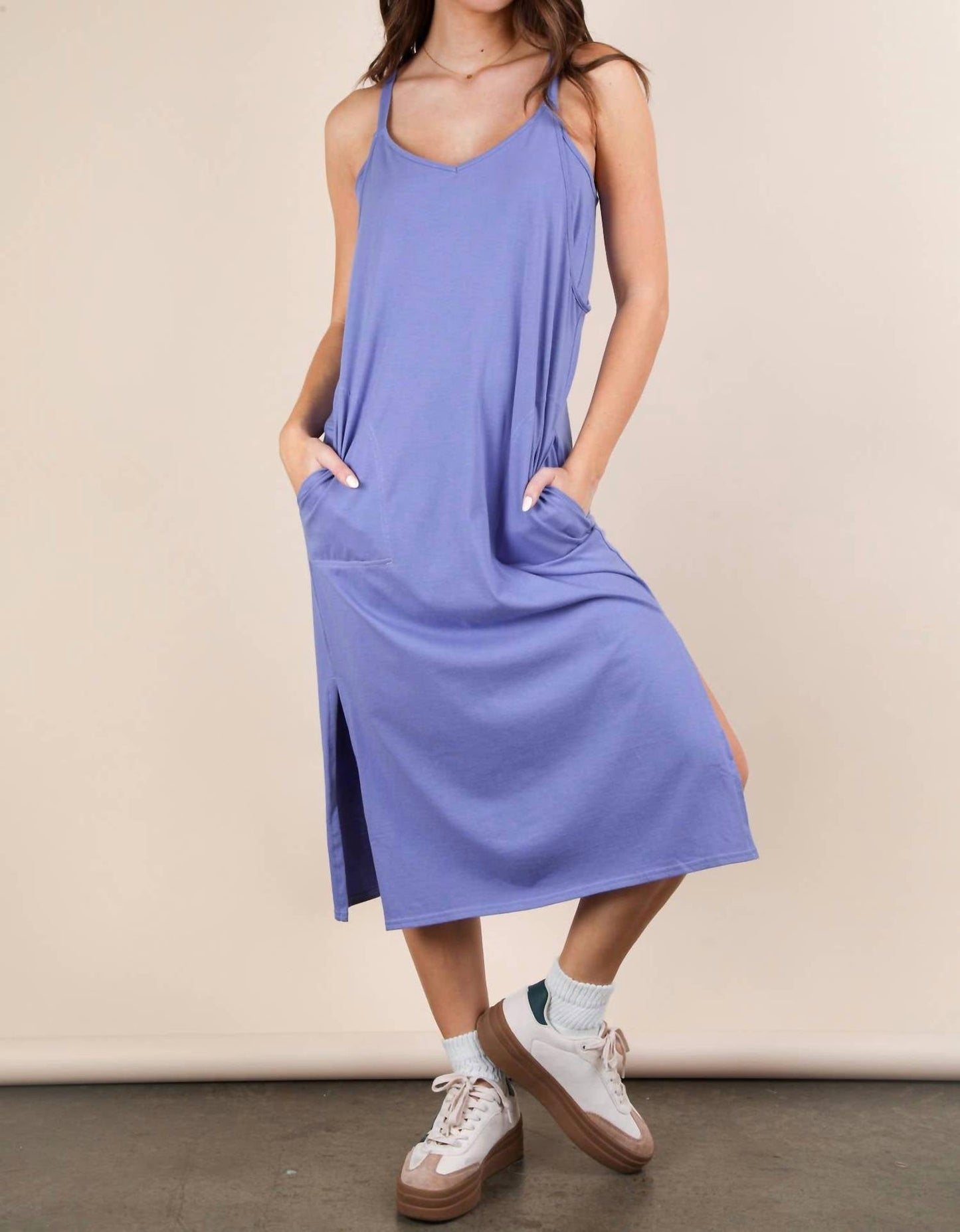 Very J - V Neck Sleeveless Casual Comfy Midi Dress