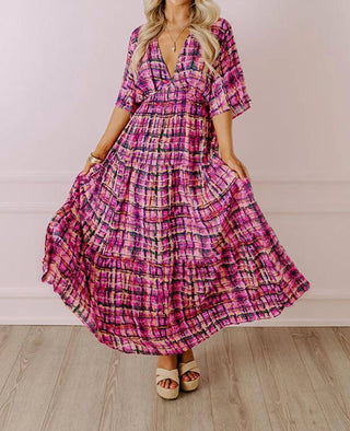 Entro - Pretty in Plaid Maxi Dress