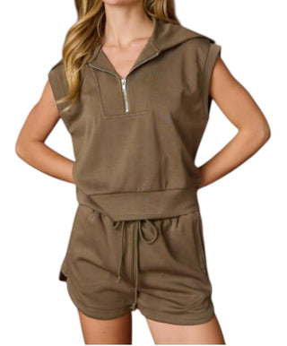 Papermoon - Half Zip Cropped Sweatshirt And Shorts Set