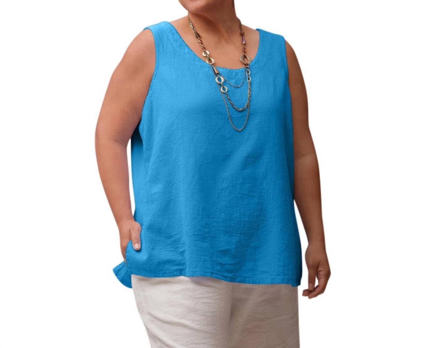 On The Plus Side - Crinkle Cotton Sleeveless Top - Plus
