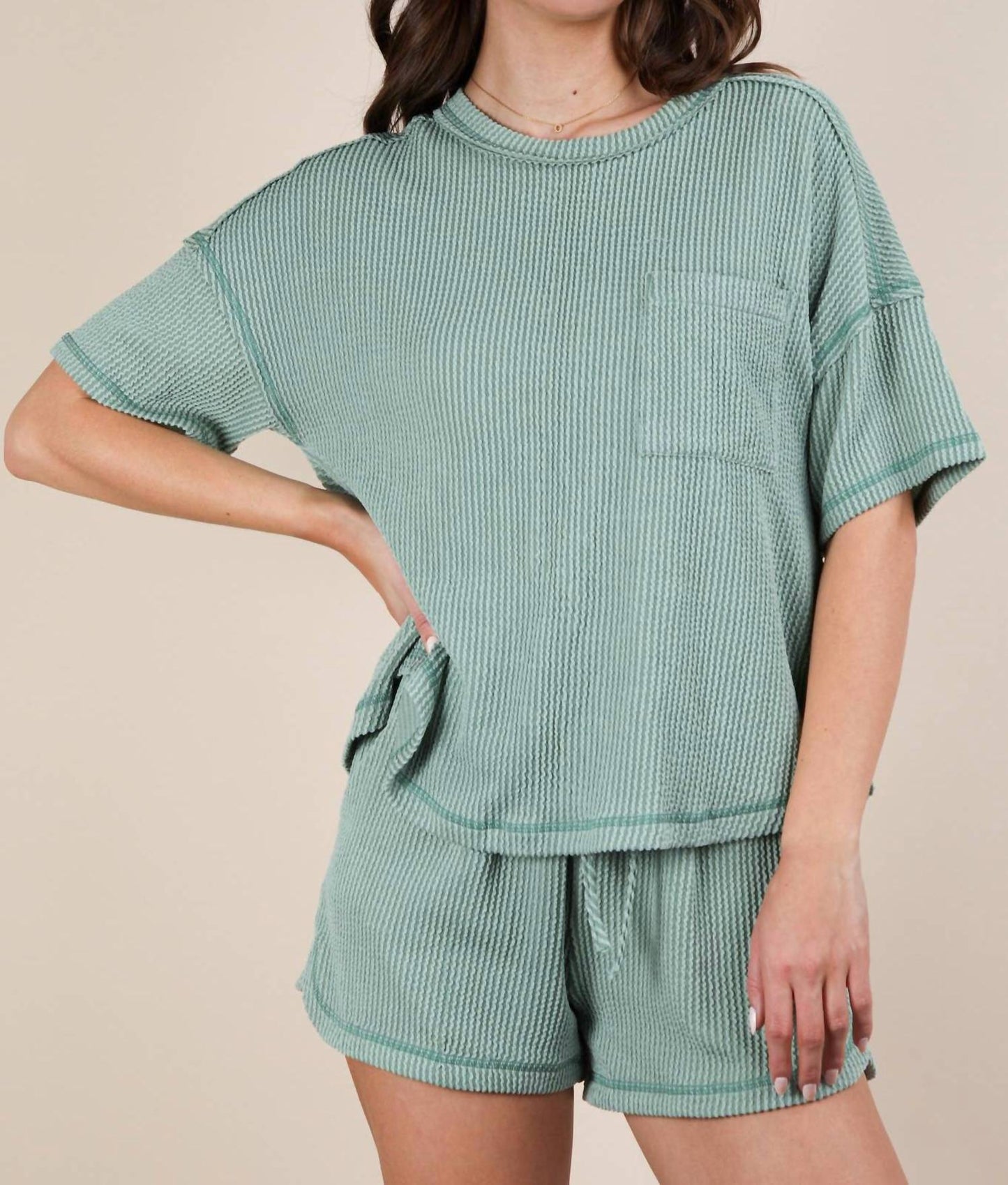 Very J - Oversized Two Tone Double Knit Top & Shorts