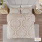 King/Cal King 3 Piece Tufted Cotton Chenille Damask Duvet Cover Set