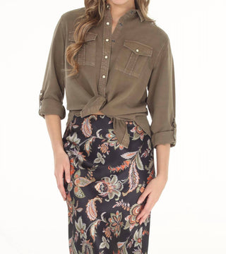 Paparazzi - Tencel Slub Snap Front Long Sleeve Shirt