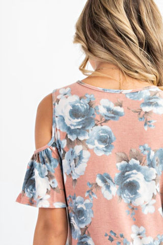143 Story - Floral Cold Shoulder Fly Away Sleeve
