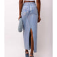 Amylynn - Mimi Stretch Metallic Light Denim Maxi Skirt