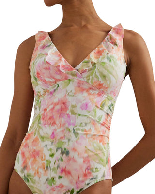 Ralph Lauren - SUMMER FLORAL PRINT RUFFLE SURPLICE ONE PIECE SWIMSUIT