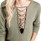 Bibi - Criss Cross Caged Neck Knit Top
