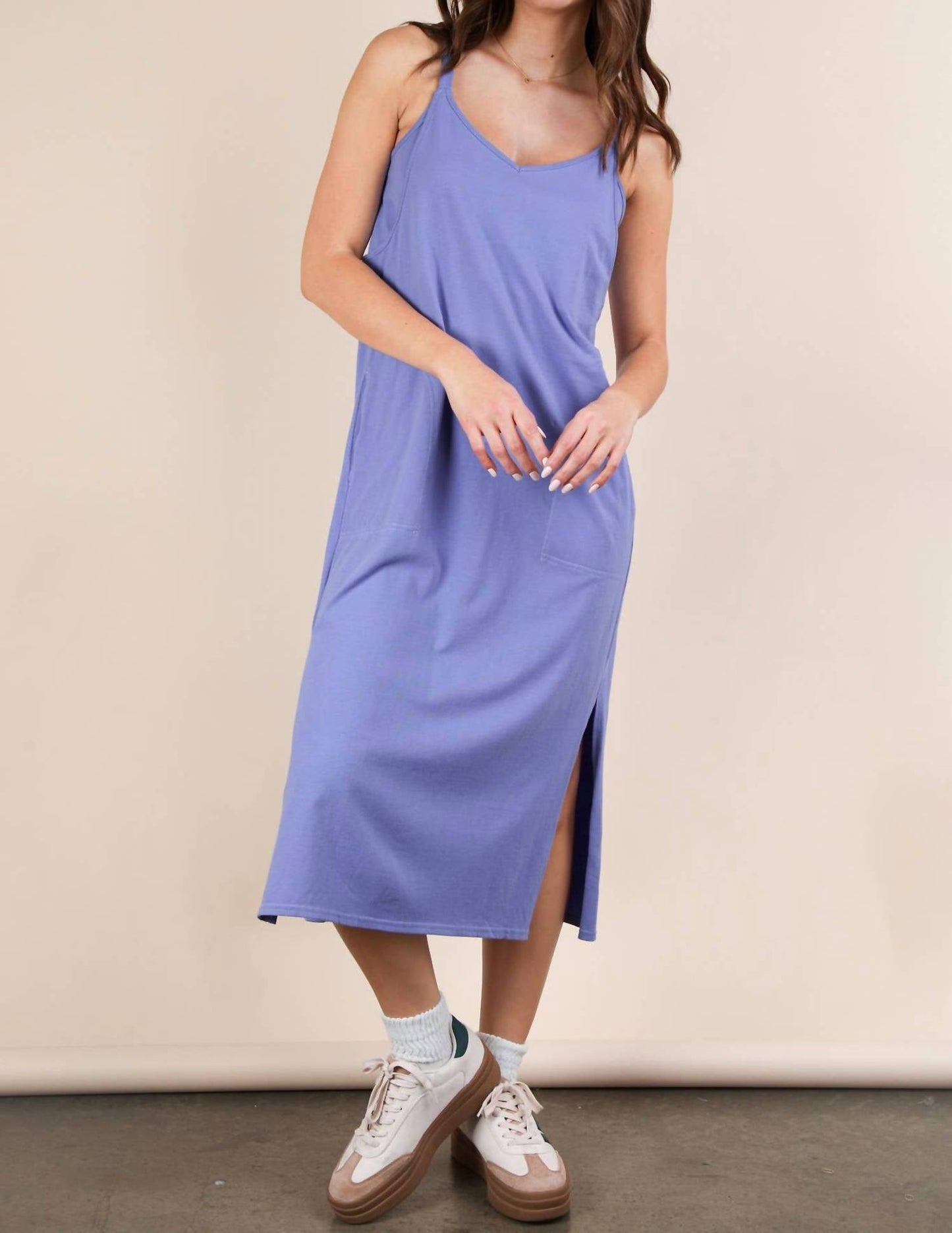 Very J - V Neck Sleeveless Casual Comfy Midi Dress