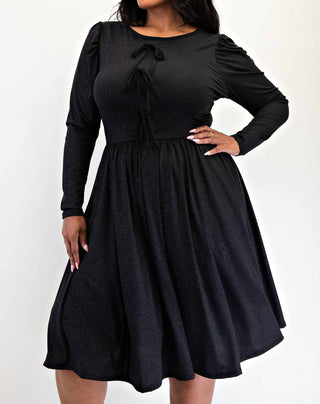 The Curve La - Plus Size Glitter Knit Flare Dress With Bow Details