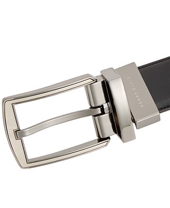 Perry Ellis Men's Leather Reversible Feather Stitch Edge Belt Black Size 36