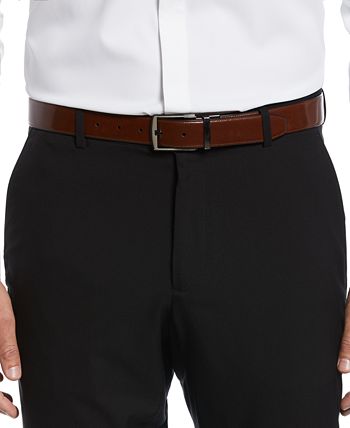 Perry Ellis Men's Leather Reversible Feather Stitch Edge Belt Black Size 36