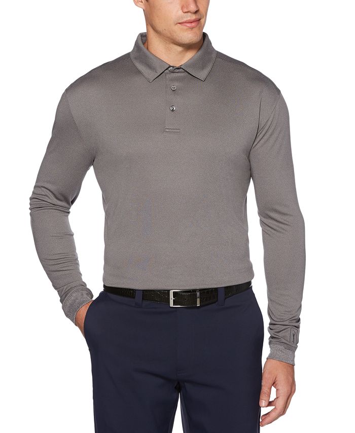 PGA TOUR Men's Jacquard Long Sleeve Polo Shirt Gray Size X-Large