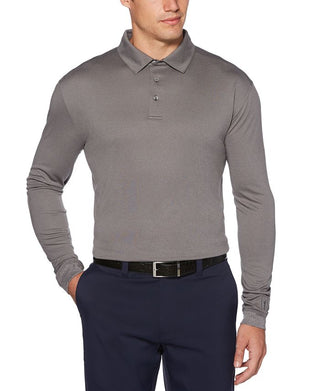 PGA TOUR Men's Jacquard Long Sleeve Polo Shirt Gray Size X-Large