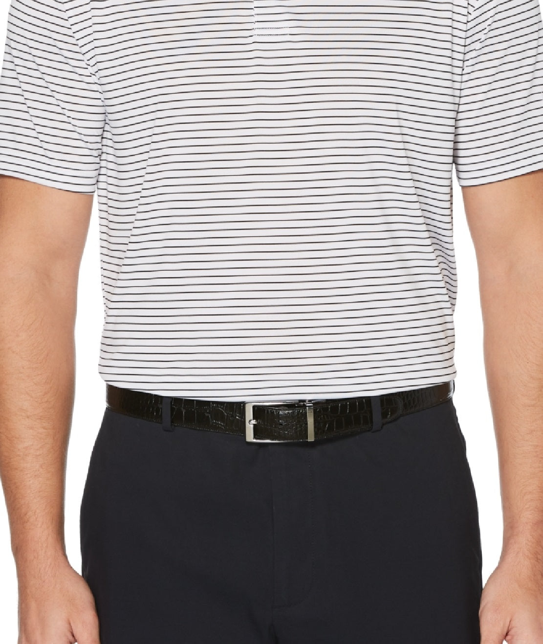PGA Tour Men's Feeder Stripe Performance Golf Polo Shirt White Size Small