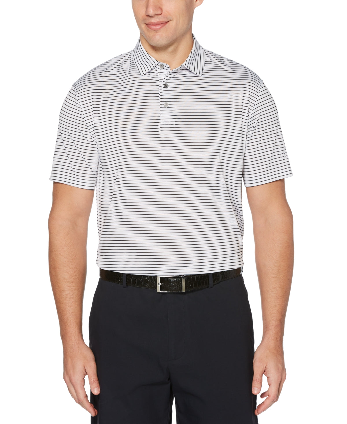 PGA Tour Men's Feeder Stripe Performance Golf Polo Shirt White Size Small