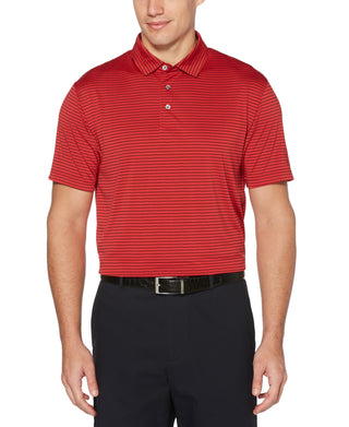 PGA Tour Men's Feeder Stripe Performance Golf Polo Shirt Red Size Small
