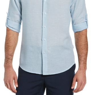 Cubavera Men's Travelselect Wrinkle Resistant Shirt Blue Size Large