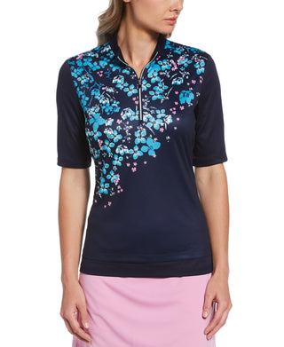 PGA Tour Women's Floral Half Sleeve Golf Top Blue Size Small