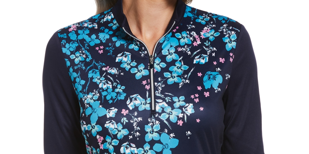 PGA Tour Women's Floral Half Sleeve Golf Top Blue Size Small