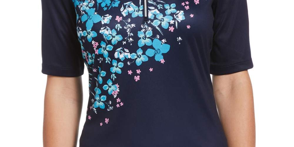 PGA Tour Women's Floral Half Sleeve Golf Top Blue Size Small
