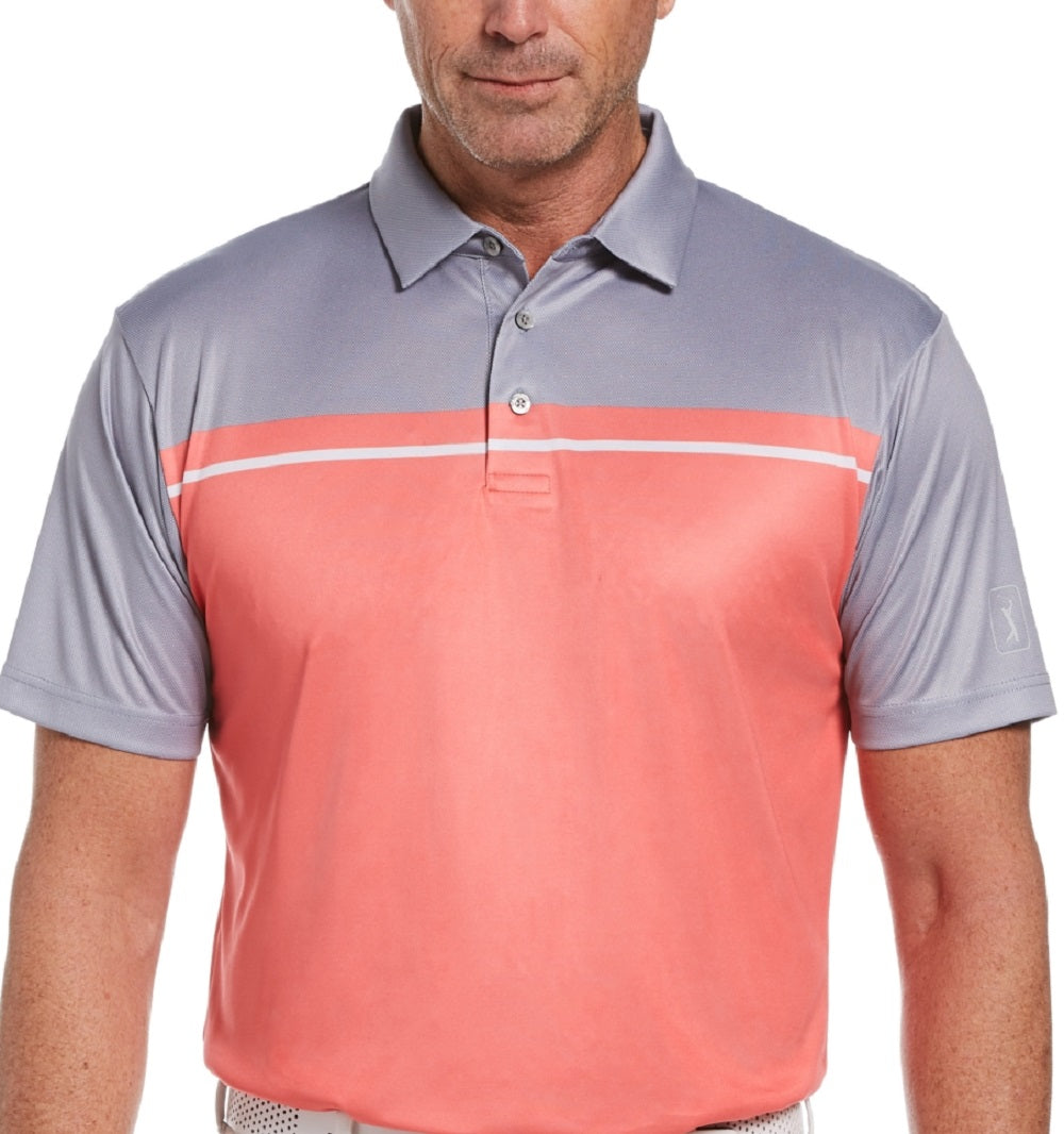 PGA Tour Men's Birdseye Colorblocked Golf Polo Shirts Pink Size Medium