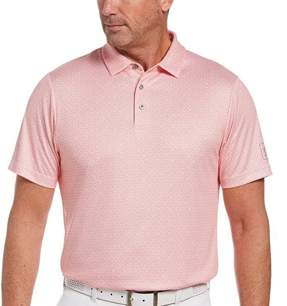 PGA Tour Men's Mosaic Print Polo Shirt Pink Size X-Large