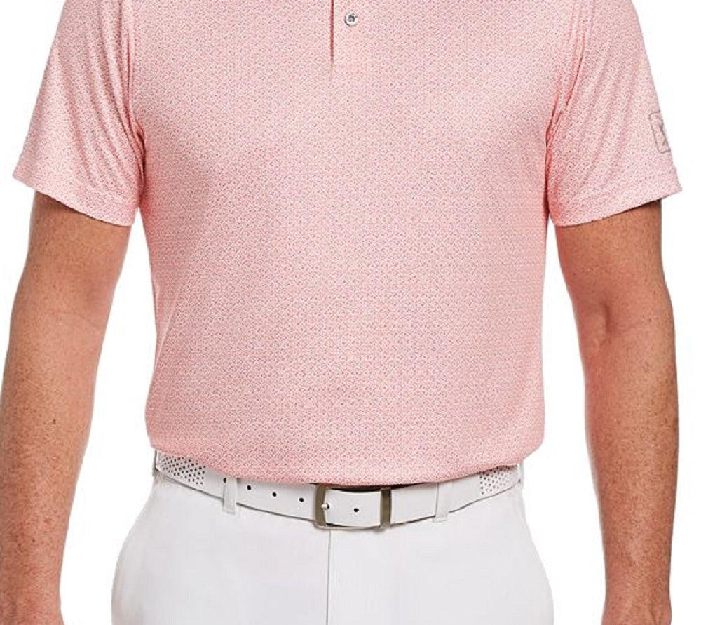 PGA Tour Men's Mosaic Print Polo Shirt Pink Size X-Large