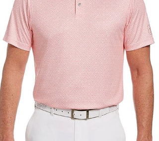 PGA Tour Men's Mosaic Print Polo Shirt Pink Size X-Large