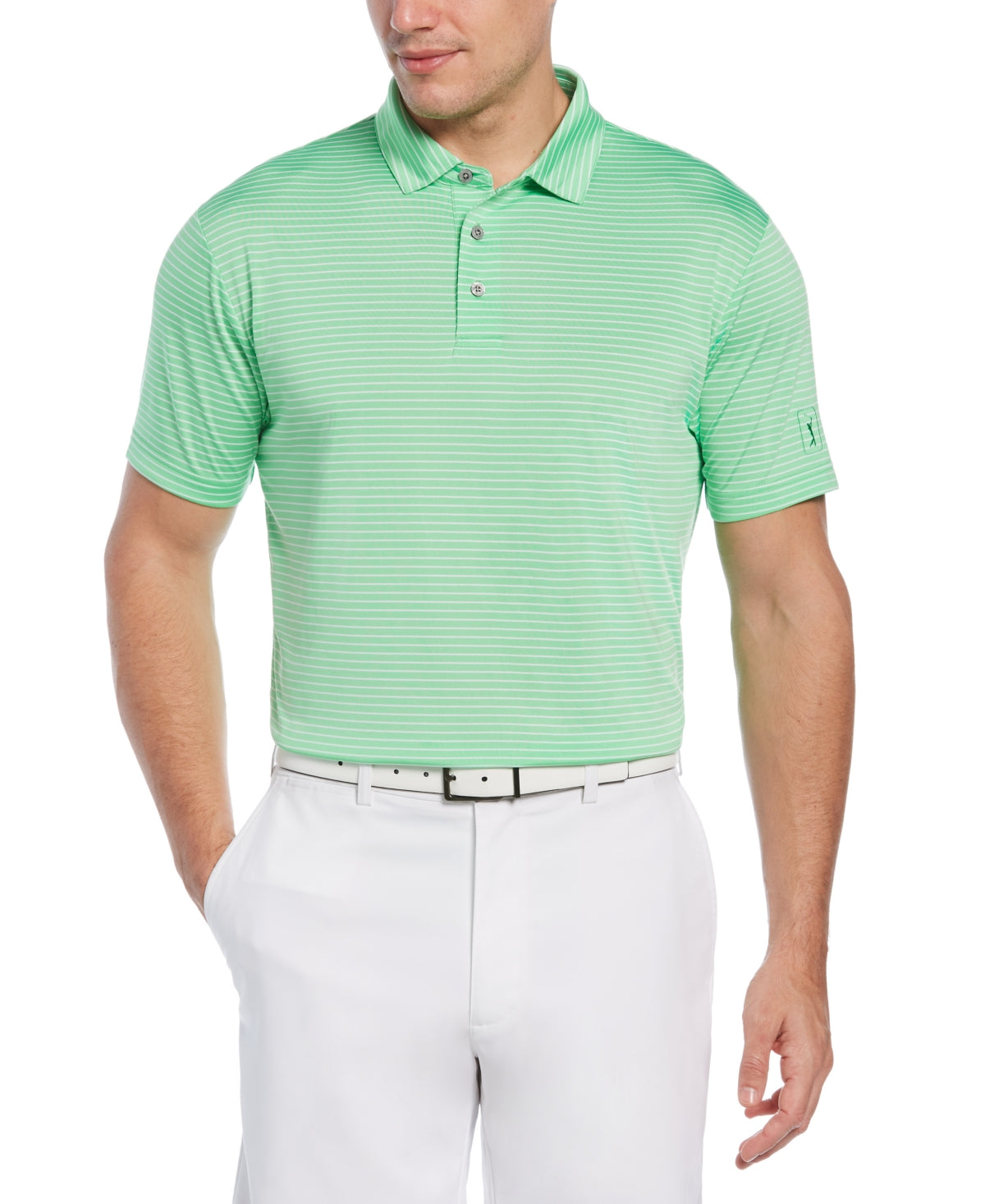 PGA Tour Men's Feeder Stripe Performance Golf Polo Shirt Green Size Small