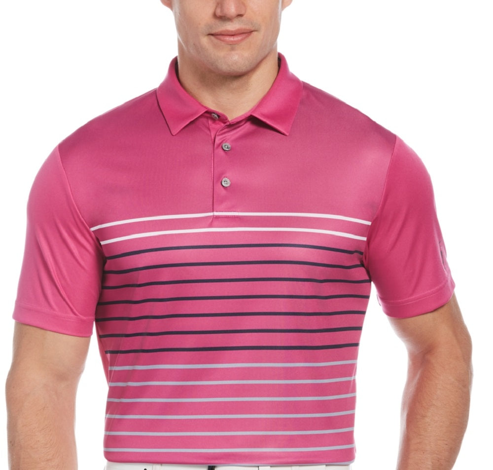 PGA Tour Men's Contrast Stripe Polo Shirt Pink Size Medium